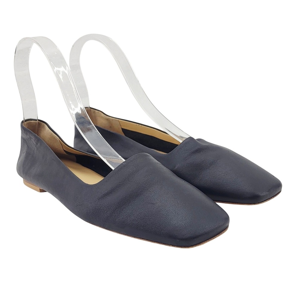 aeyde Ida Black‎ Leather Square-Toe Flats - Size 39/US 8